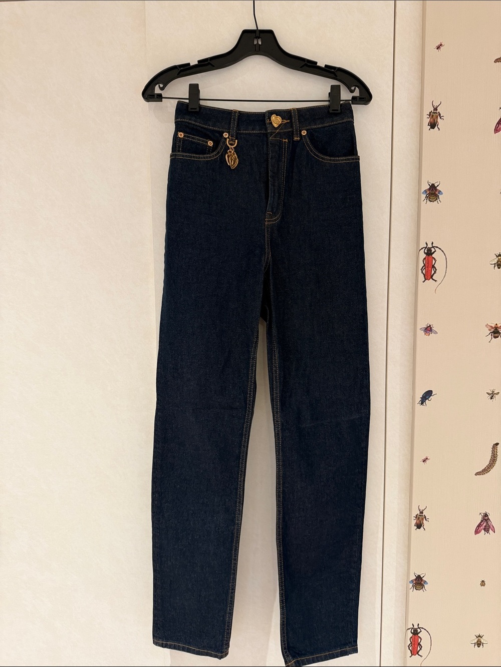 Zimmermann Dark Indigo Straight Leg Jeans with Gold Charm